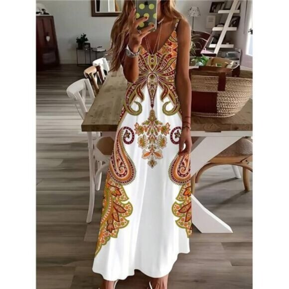Women's Bohemian Style Printed Spaghetti Strap Maxi Dress - Picture 1 of 4